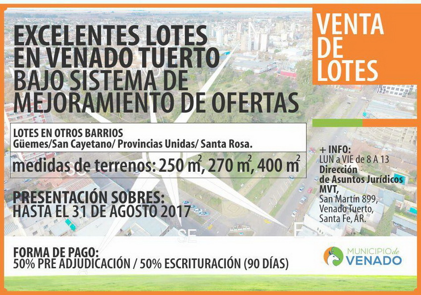 El Municipio pone en venta excelentes lotes por mejoramiento de ofertas