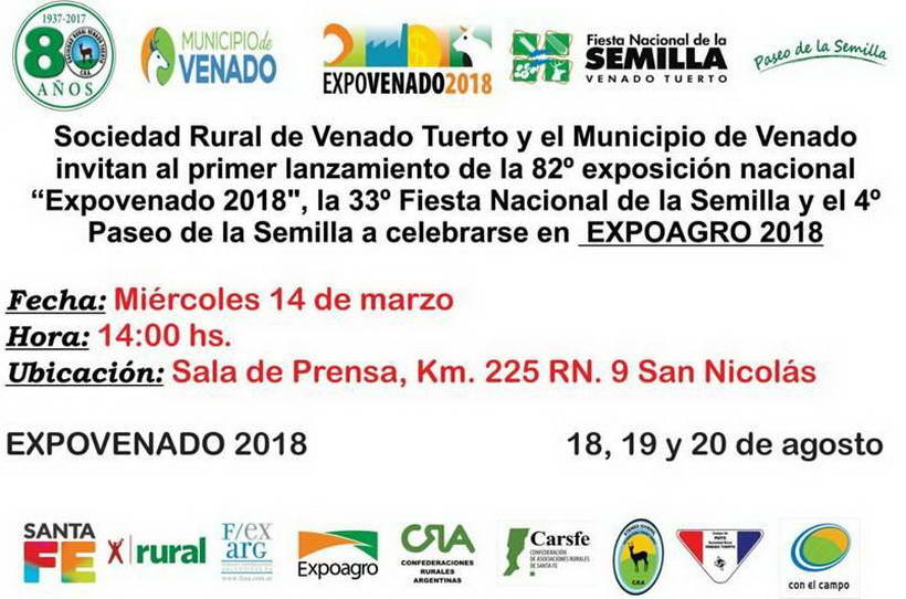 Invitación presentación de Expovenado 2018 en Expoagro