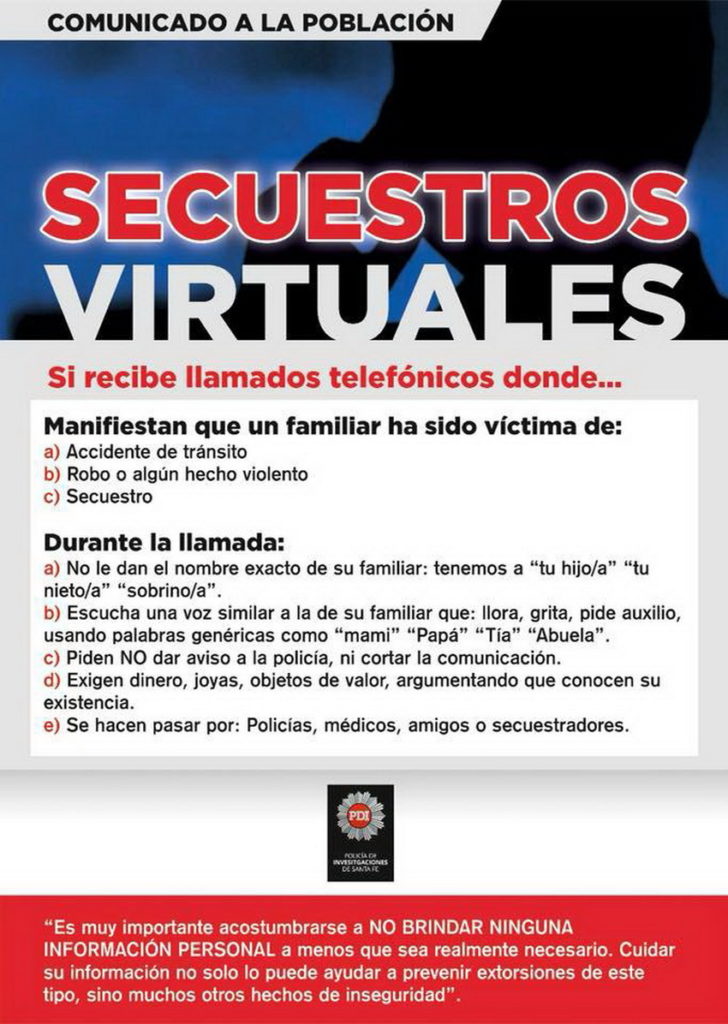 Recomendaciones para evitar ser víctima de un secuestro virtual