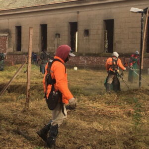 A falta de trabajos provinciales y de empresa, las cuadrillas municipales realizaron tareas de limpieza en el viejo hospital