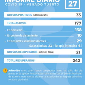Información oficial de situación Covid19 en la ciudad de Venado Tuerto