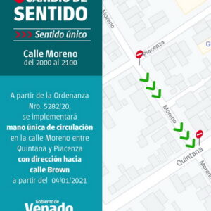 Sentido único de circulación en calle Moreno (de 2000 a 2100)