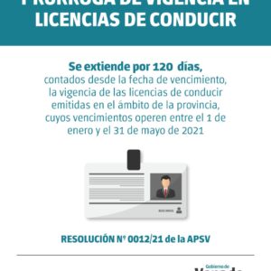 Prorrogan el vencimiento de las Licencias de Conducir por otros 120 días