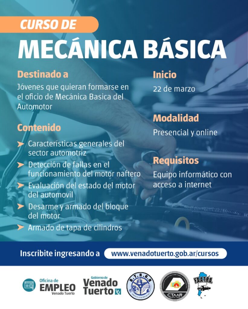 El Municipio capacitará en Mecánica Básica, una iniciativa de la Oficina de Empleo pensada para los jóvenes