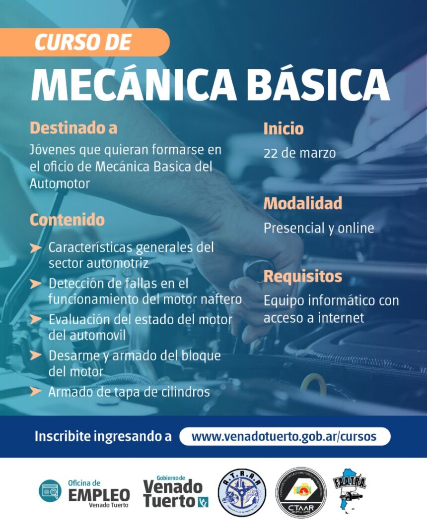 El Municipio capacitará en Mecánica Básica, una iniciativa de la Oficina de Empleo pensada para los jóvenes