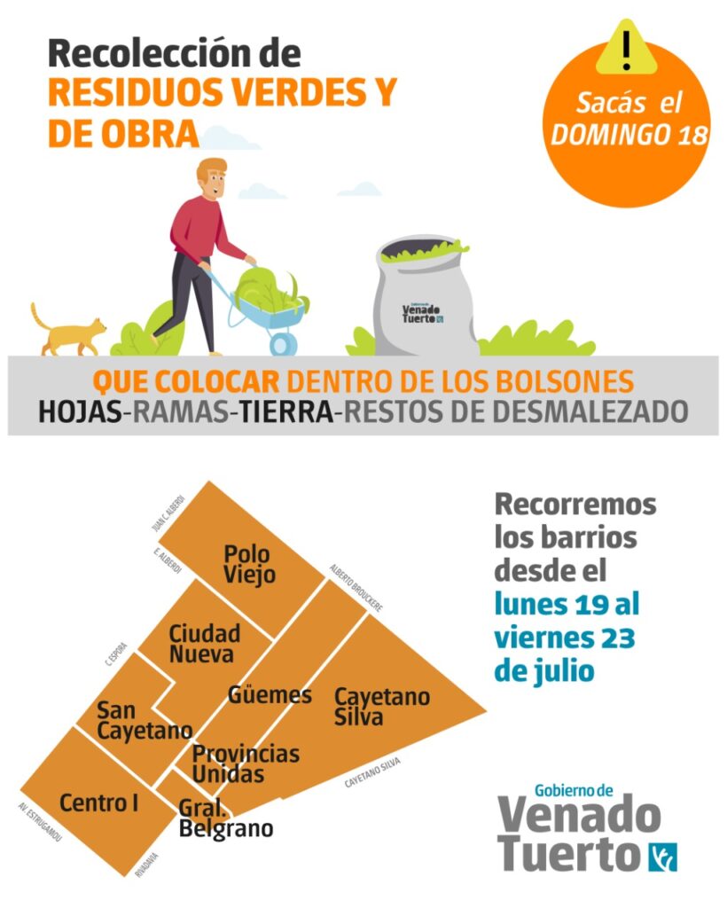 Recolección de restos verdes y de obra domingo 18 de julio