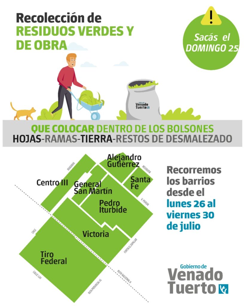 Recolección de restos verdes y de obra domingo 25 de julio