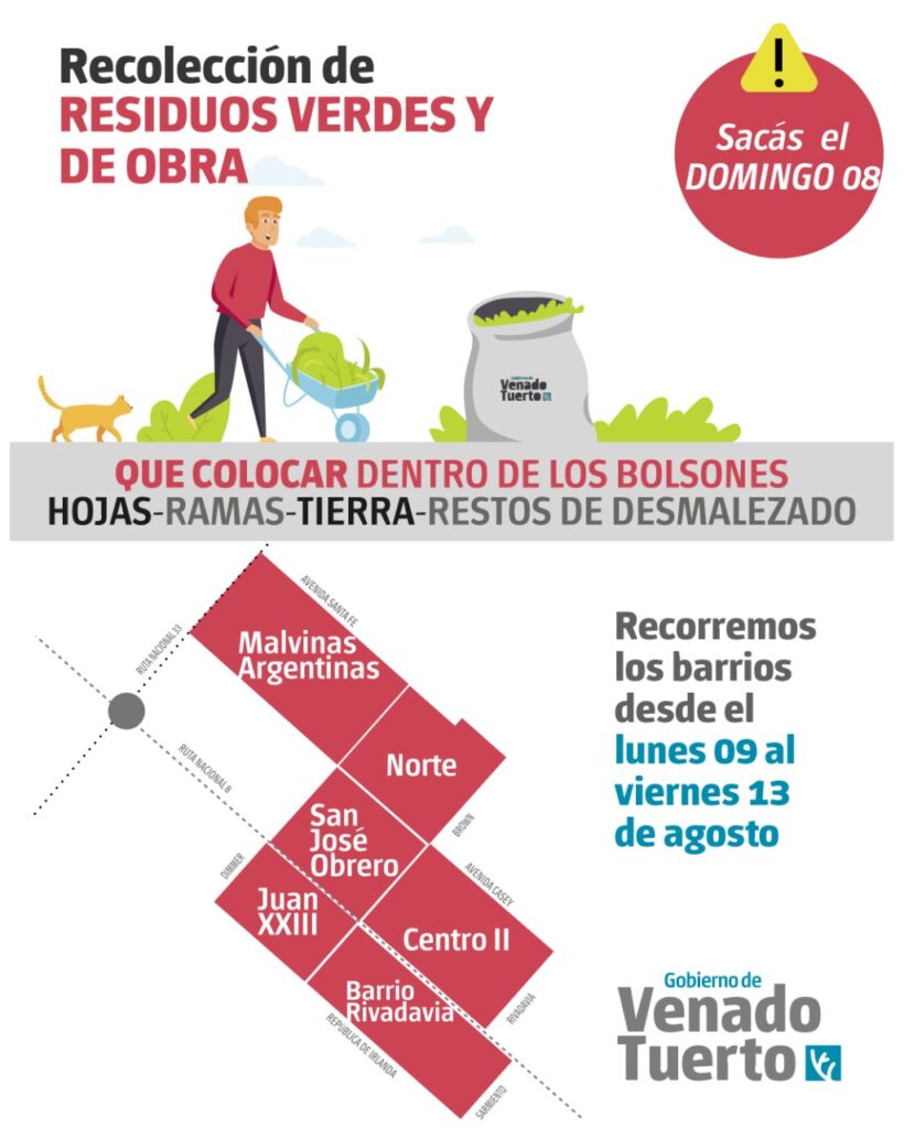 Recolección de restos verdes y de obra domingo 8 de agosto