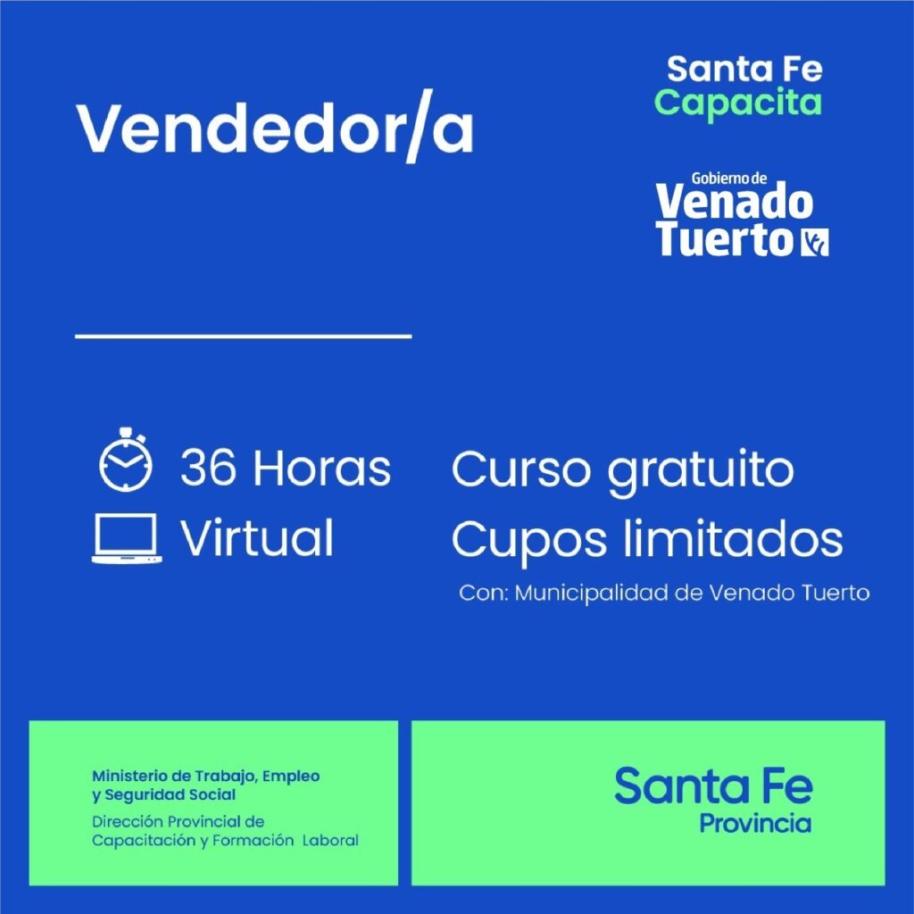 El Gobierno de Venado Tuerto y “Santa Fe Capacita” abren la preinscripción para un curso de ventas en modalidad virtual