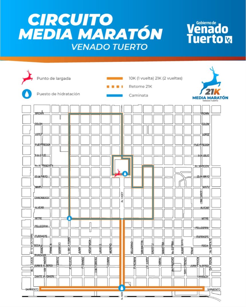 La Media Maratón 21K Venado Tuerto ya tiene definido su circuito
