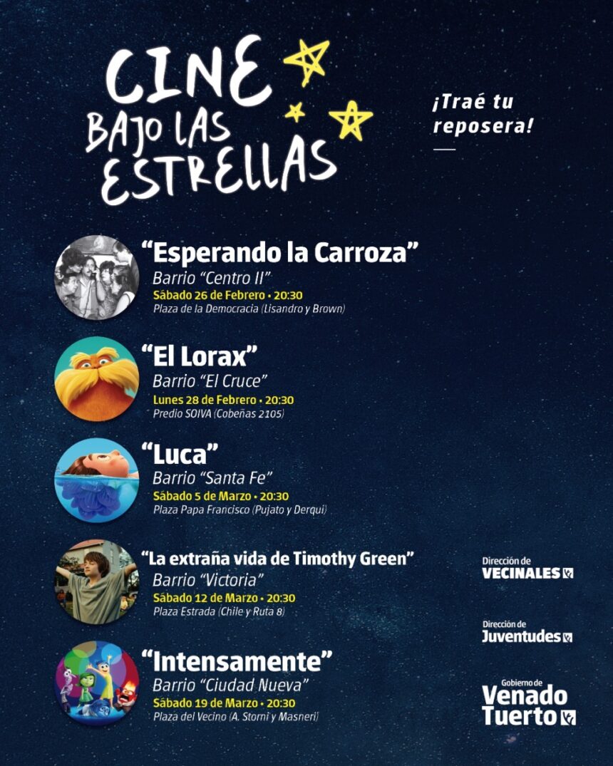Doble jornada de “Cine Bajo las Estrellas” en el finde largo de carnaval