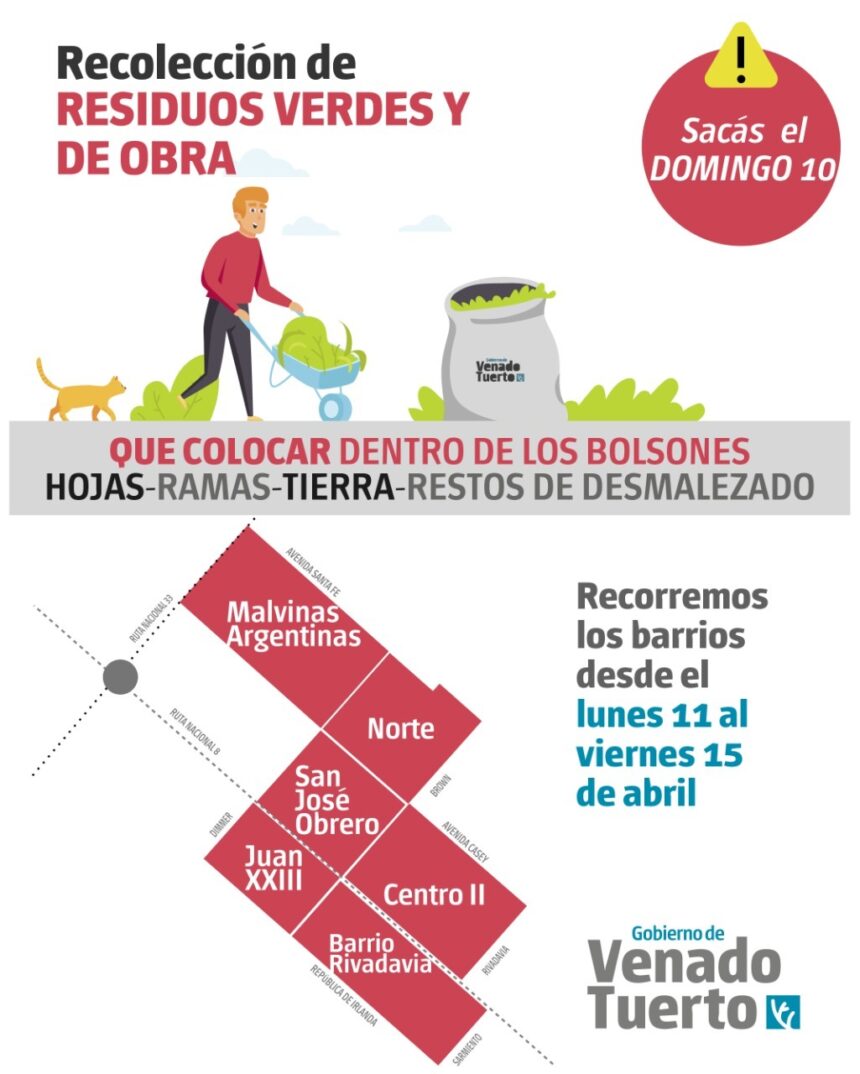 Recolección de restos verdes y de obra domingo 10 de abril