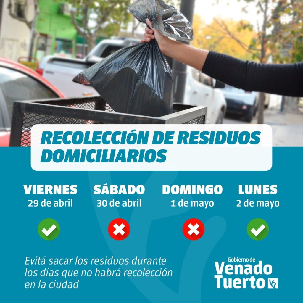 Atención vecinos: la recolección de residuos será este viernes y regresa el próximo lunes