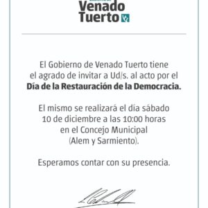 Se conmemorará el Día de la Restauración de la Democracia Argentina con un acto en el Concejo Se conmemorará el Día de la Restauración de la Democracia Argentina con un acto en el Concejo