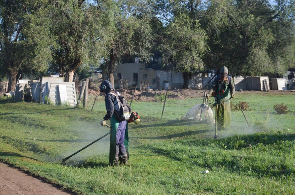 Cuadrillas municipales realizan desmalezado y limpieza en espacios públicos barriales
