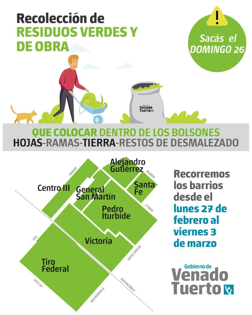 Recolección de restos verdes y de obra domingo 26 de febrero