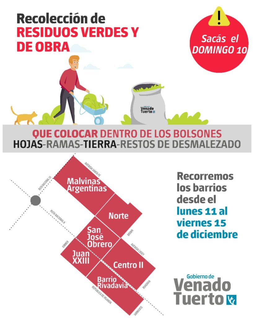 Recolección de restos verdes y de obra domingo 10 de diciembre