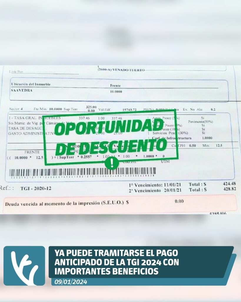 Ya puede tramitarse el Pago Anticipado de la TGI 2024 con importantes beneficios