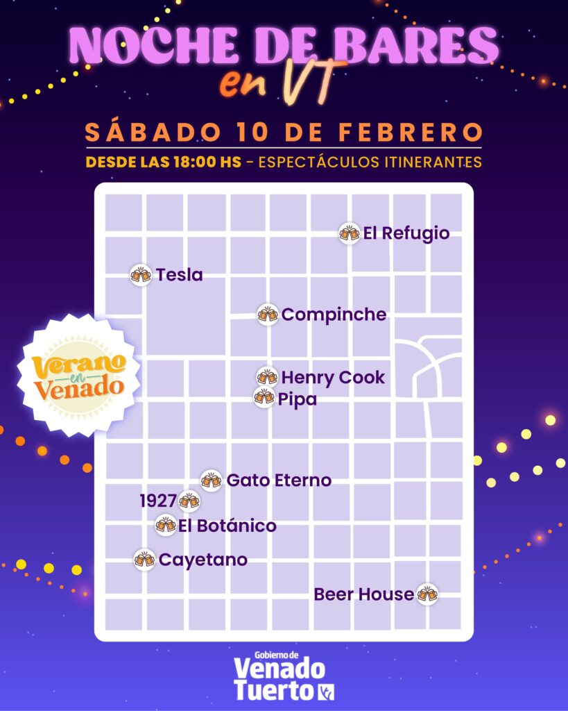 Verano en Venado. Sábado con “Noche de Bares” en el centro de la ciudad