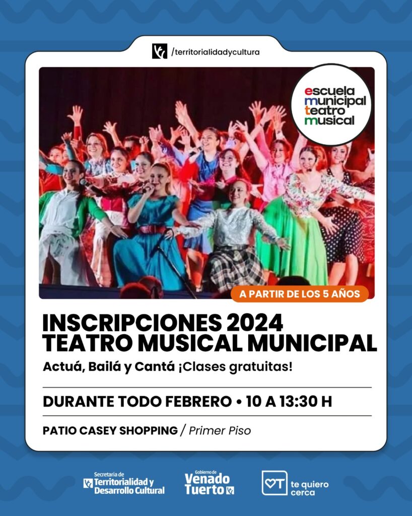 Continúan las inscripciones 2024 para la Escuela Municipal de Teatro Musical