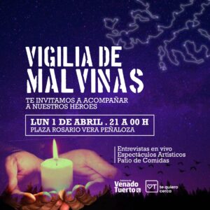 Con música en vivo, habrá vigilia de Malvinas en la plaza Vera Peñaloza