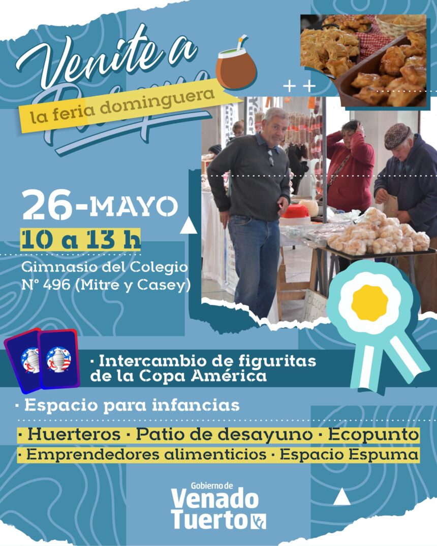 Venite a la Feria Dominguera en el gimnasio de la Escuela N° 496