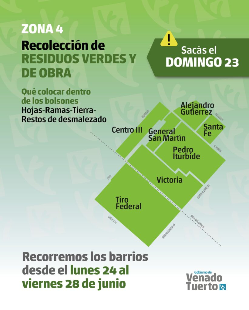 Recolección de restos verdes y de obra Zona 4 domingo 23 de junio