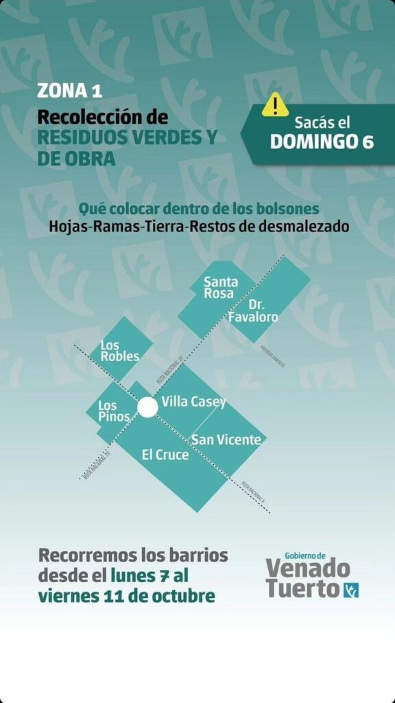Recolección de residuos verdes y de obra Zona 1