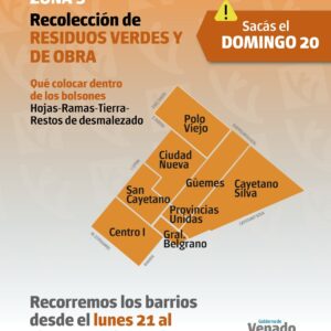 Recolección de restos verdes y de obra Zona 3, domingo 20 de octubre