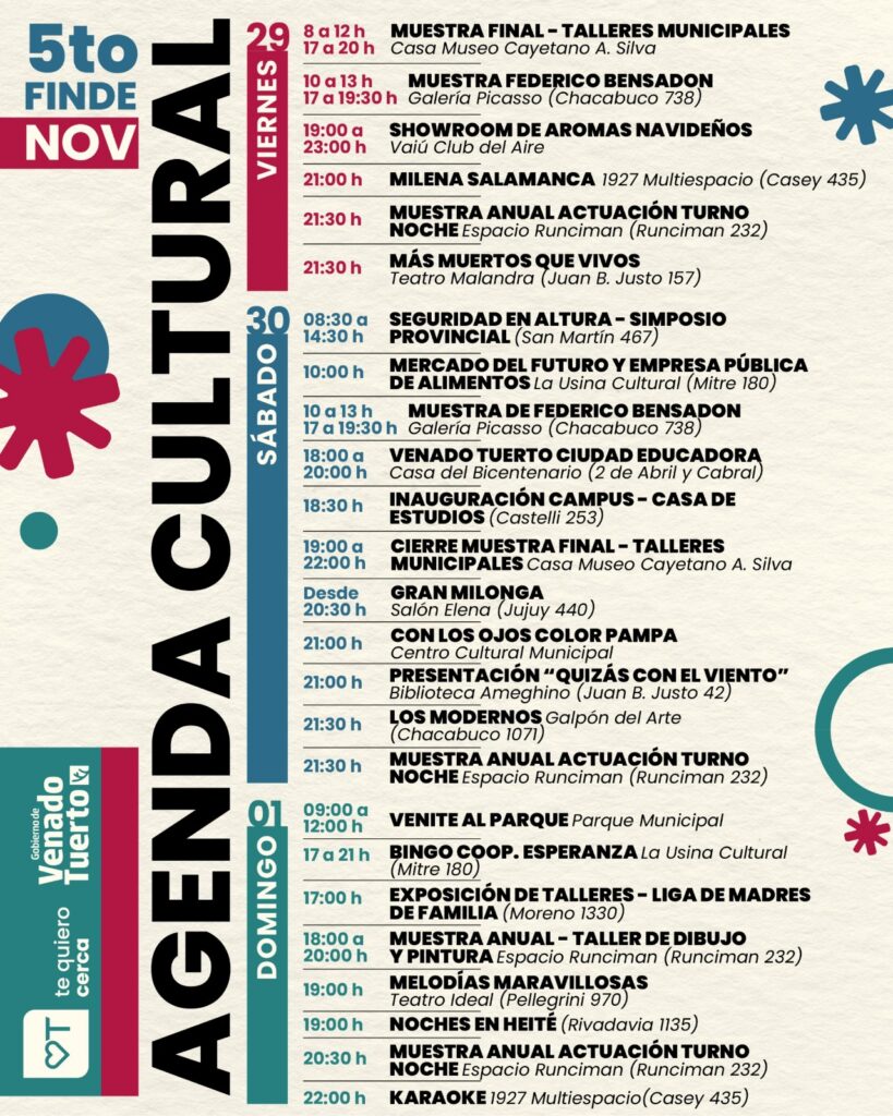 Agenda venadense: El quinto y último finde de noviembre se viene con todo