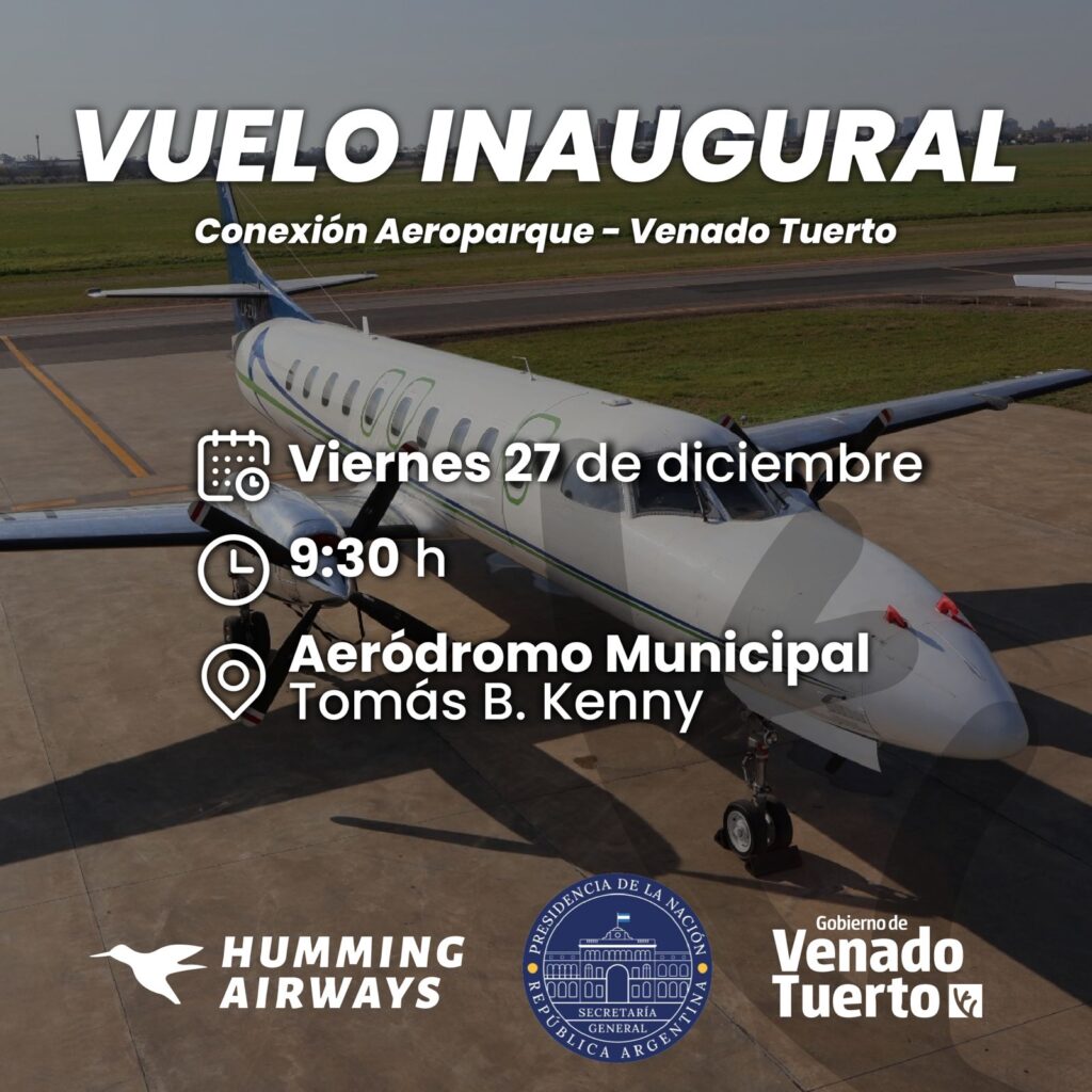 Este viernes llega al Aeródromo municipal el primer vuelo de la conexión Aeroparque-Venado Tuerto