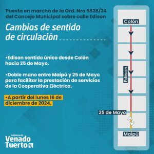 El lunes 16 de diciembre entra en vigencia el cambio de sentido de circulación de calle Edison