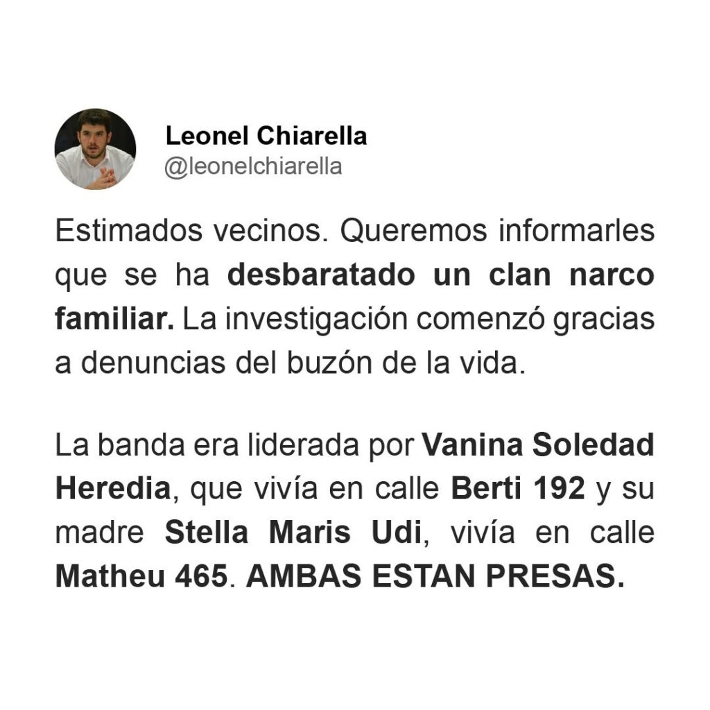 Venado Tuerto: Desbaratan un clan narco familiar tras denuncias del Buzón de la Vida
