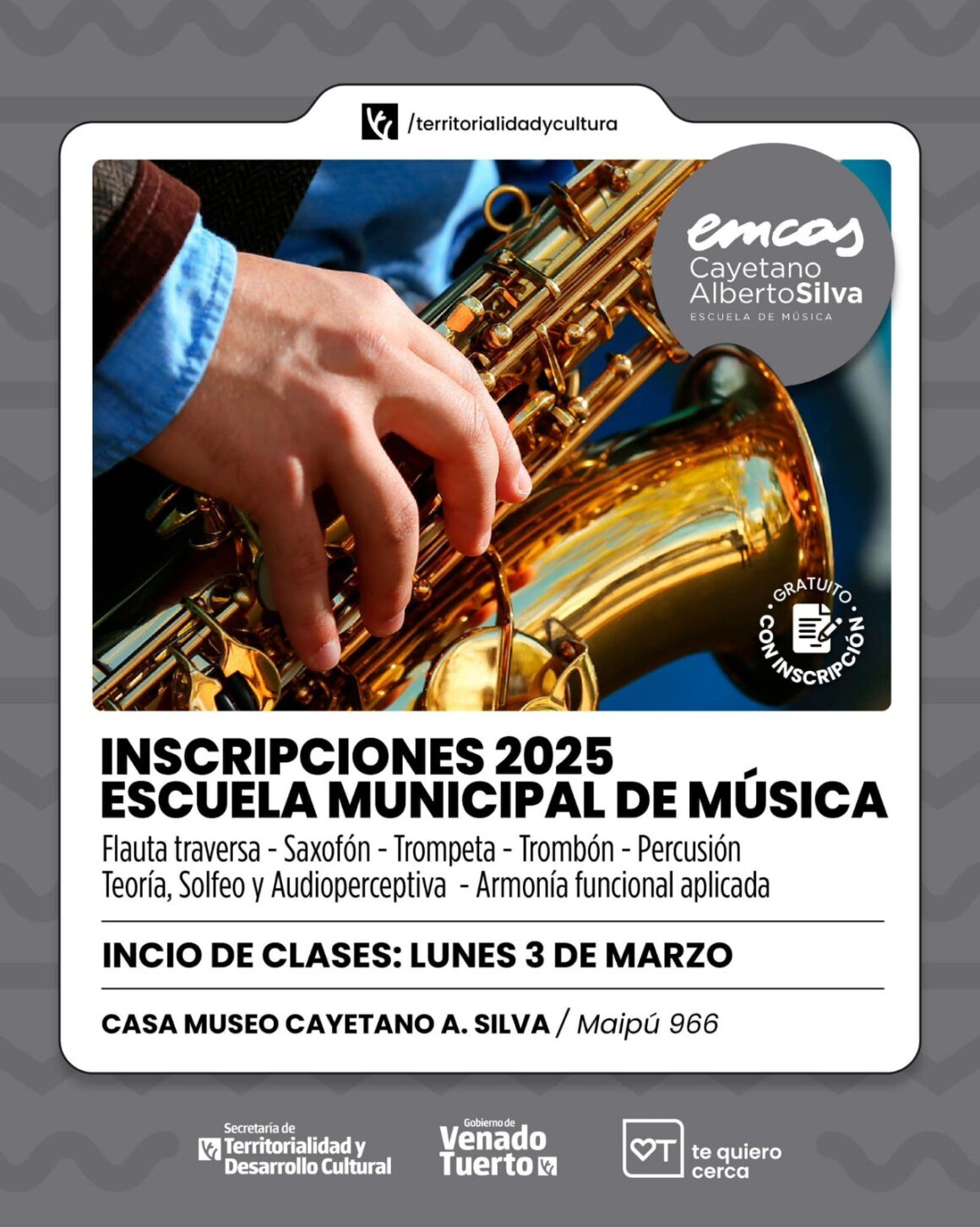 Inscripción abierta para la Escuela de Música Cayetano Alberto Silva