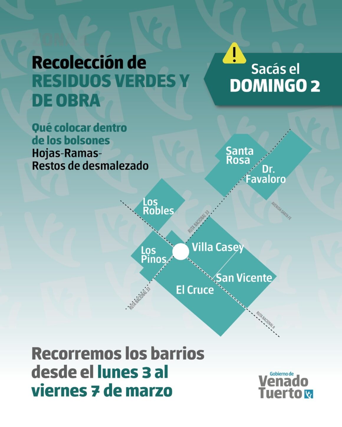 Recolección de restos verdes y de obra domingo 2 de marzo