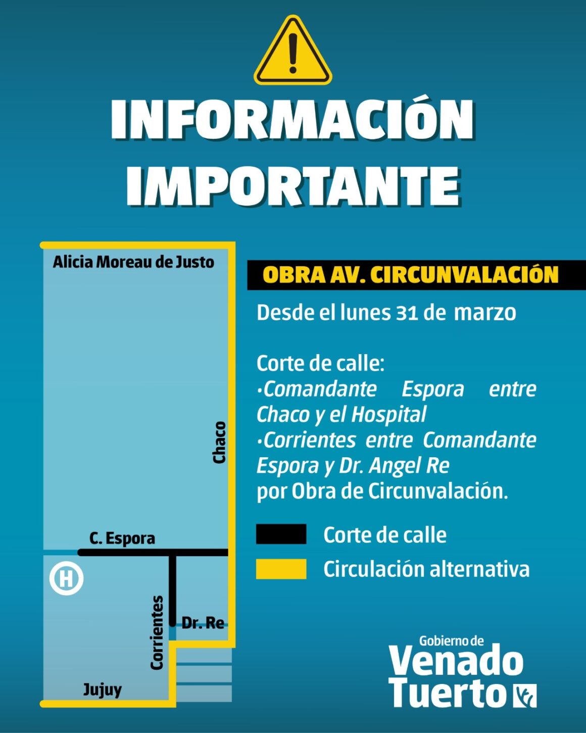 Obreros trabajando: Por tareas en Av. de Circunvalación habrá cortes en las calles Comandante Espora y Corrientes