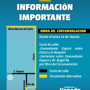 Obreros trabajando: Por tareas en Av. de Circunvalación habrá cortes en las calles Comandante Espora y Corrientes