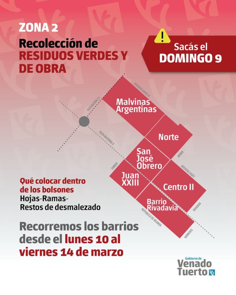 Recolección de restos verdes y de obra Zona 2 domingo 9 de marzo