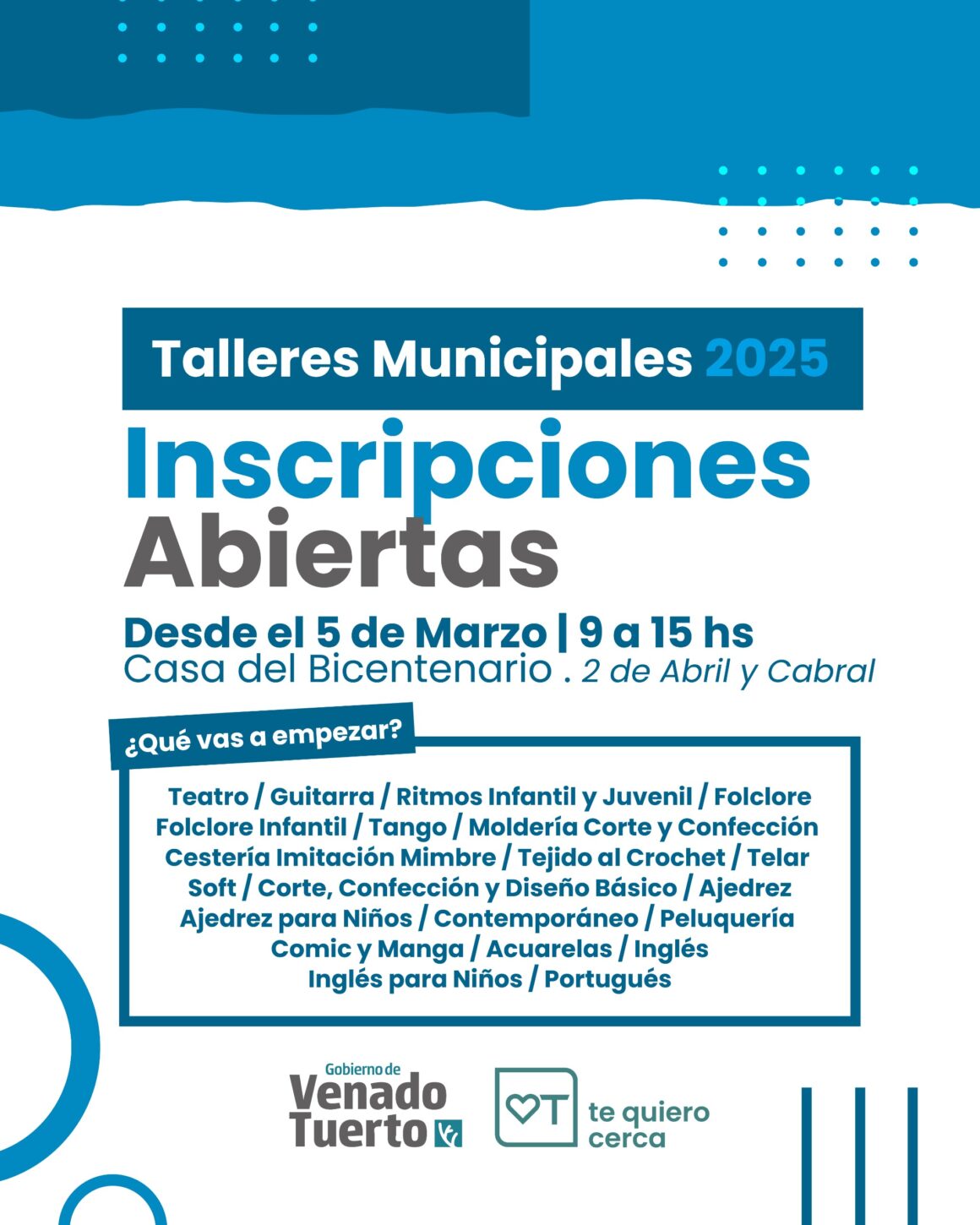 Espacios gratuitos para todas las edades: Comenzó la inscripción para los Talleres Municipales 2025