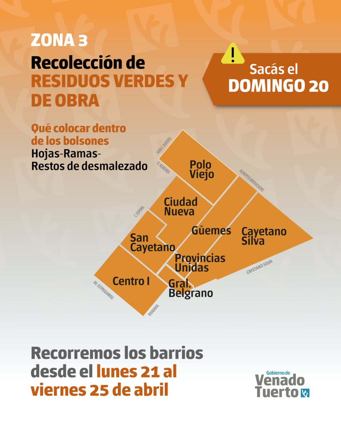 Recolección de restos verdes y de obra Zona 3, domingo 20 de abril