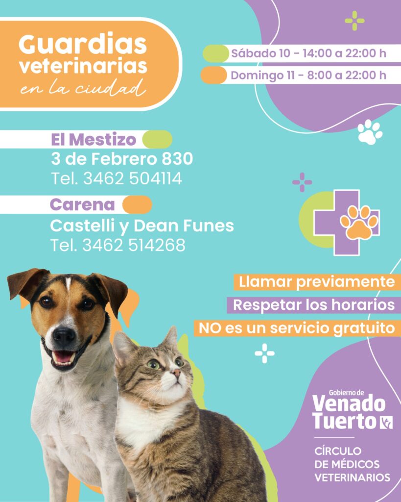 Guardias veterinarias del fin de semana en Venado Tuerto