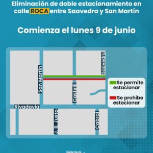 A partir del lunes entra en vigencia la eliminación del doble estacionamiento de Roca entre Saavedra y San Martín