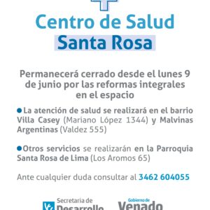 Potenciar los servicios a los vecinos: el efector de salud del Santa Rosa permanecerá cerrado por reformas