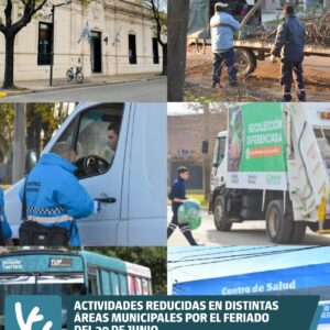 Actividades reducidas en distintas áreas municipales por el feriado del 20 de junio