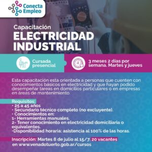 El programa “Conecta Empleo” lanza la capacitación presencial en Eectricidad Industrial
