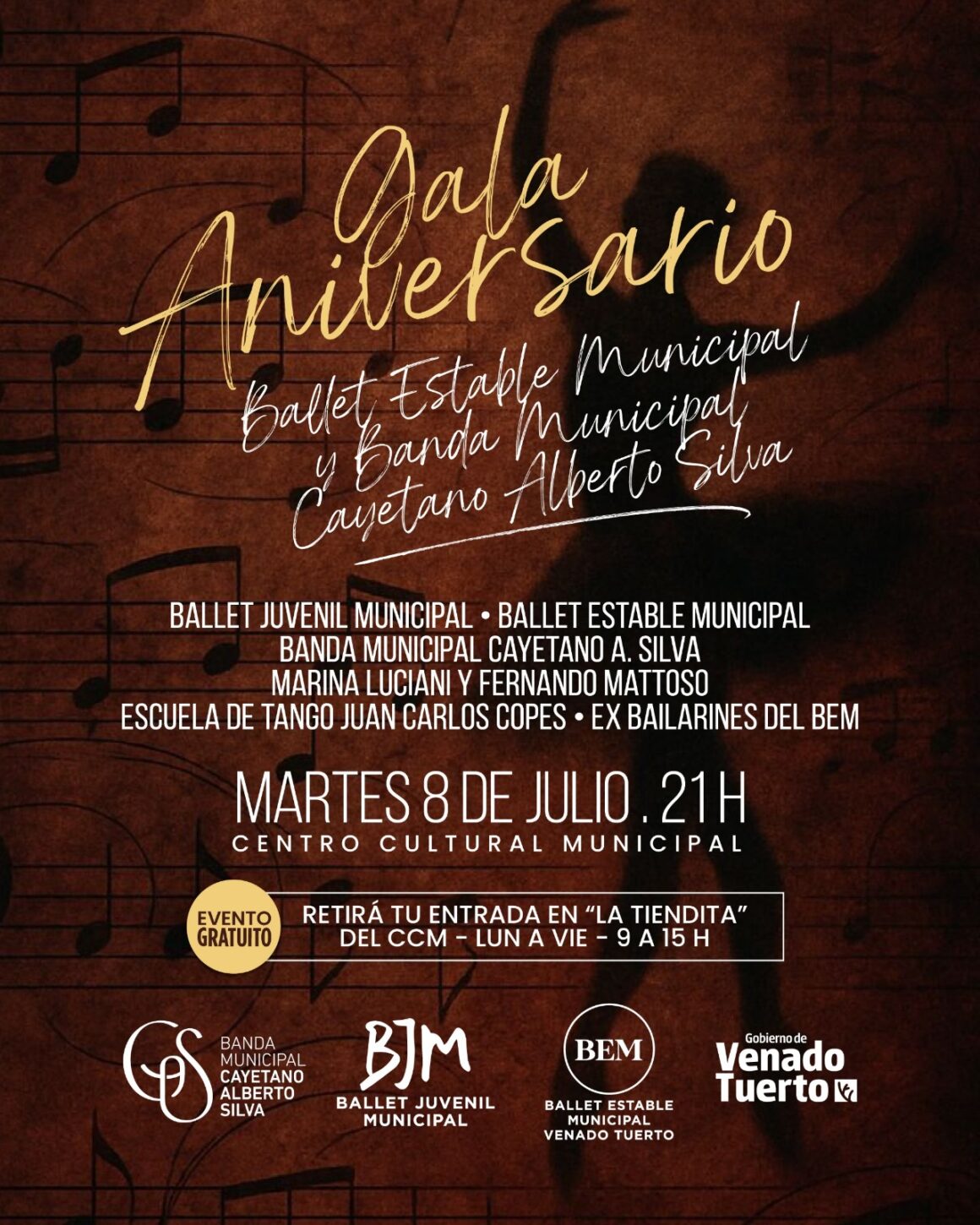 Gala de la Independencia para celebrar los aniversarios de la Banda Municipal y el Ballet Estable
