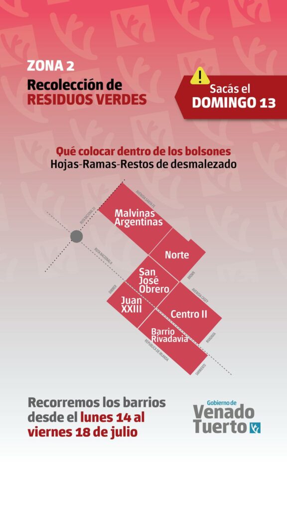 Recolección de residuos verdes Zona 2, domingo 13 de julio
