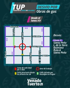 Desvío línea 2 del TUP por obras de gas