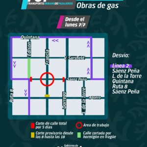 Desvío línea 2 del TUP por obras de gas
