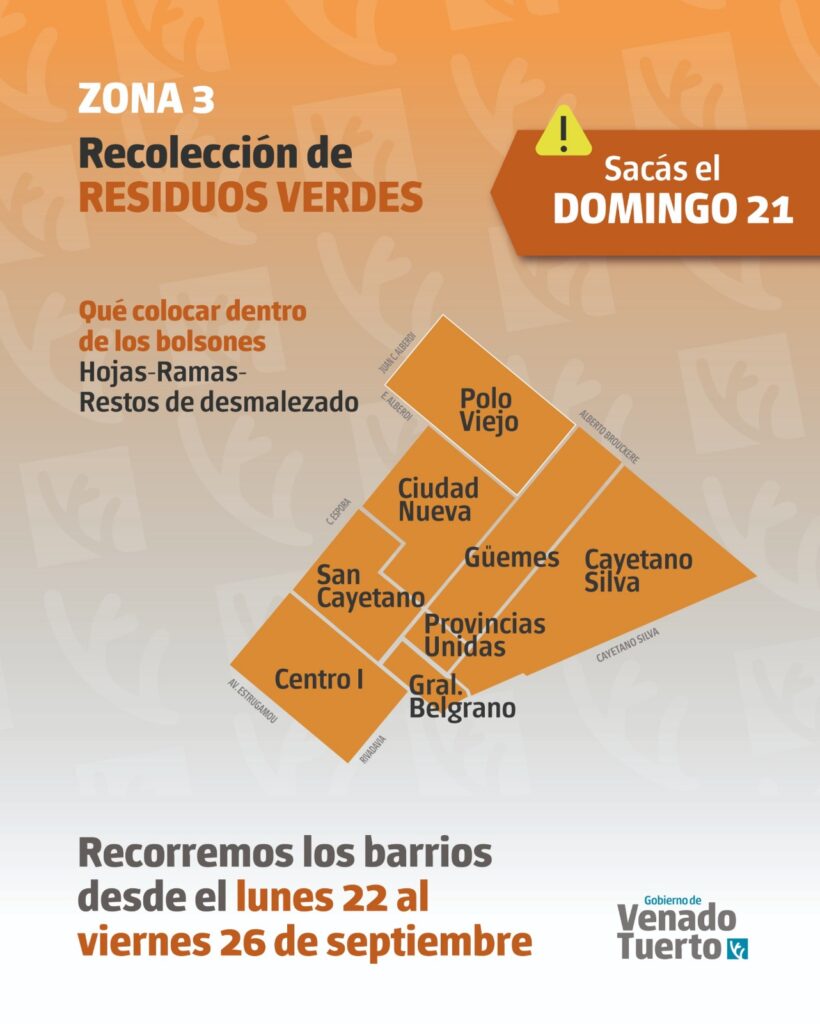 Recolección de residuos verdes Zona 3 domingo 21 de septiembre